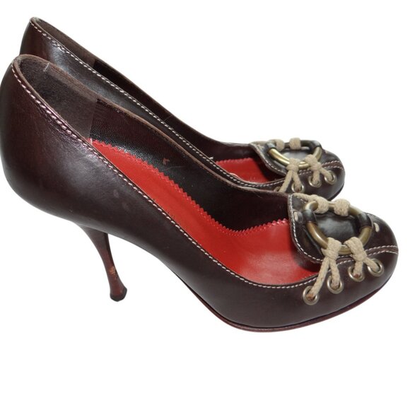 Yves Saint Laurent Vintage Brown Leather High Heel Pumps Size 35 - Picture 1 of 13